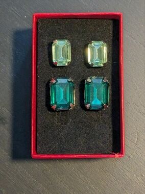 Emerald & Light Green Emerald-Cut Stud Earrings Set